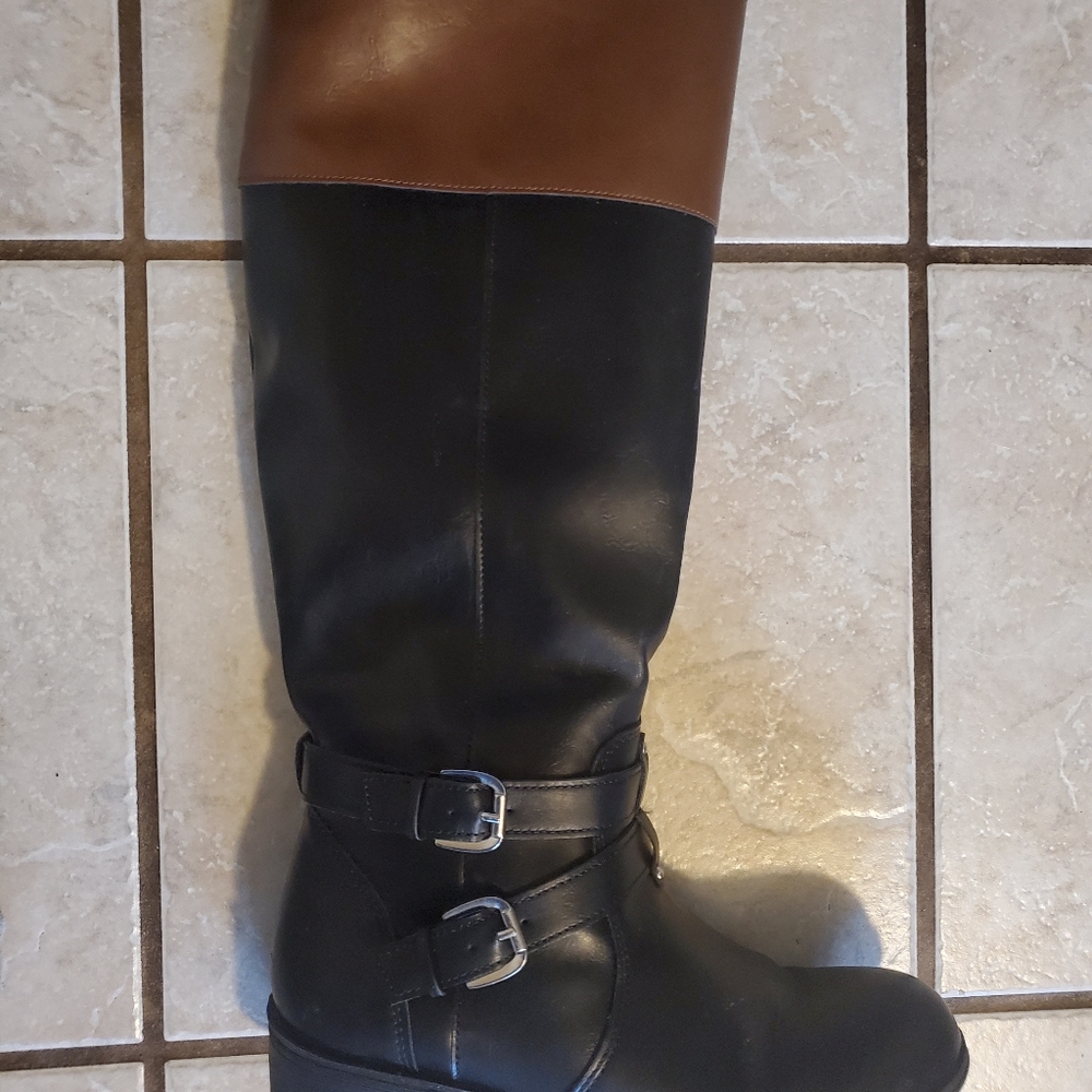 Black & Brown Knee High Boots